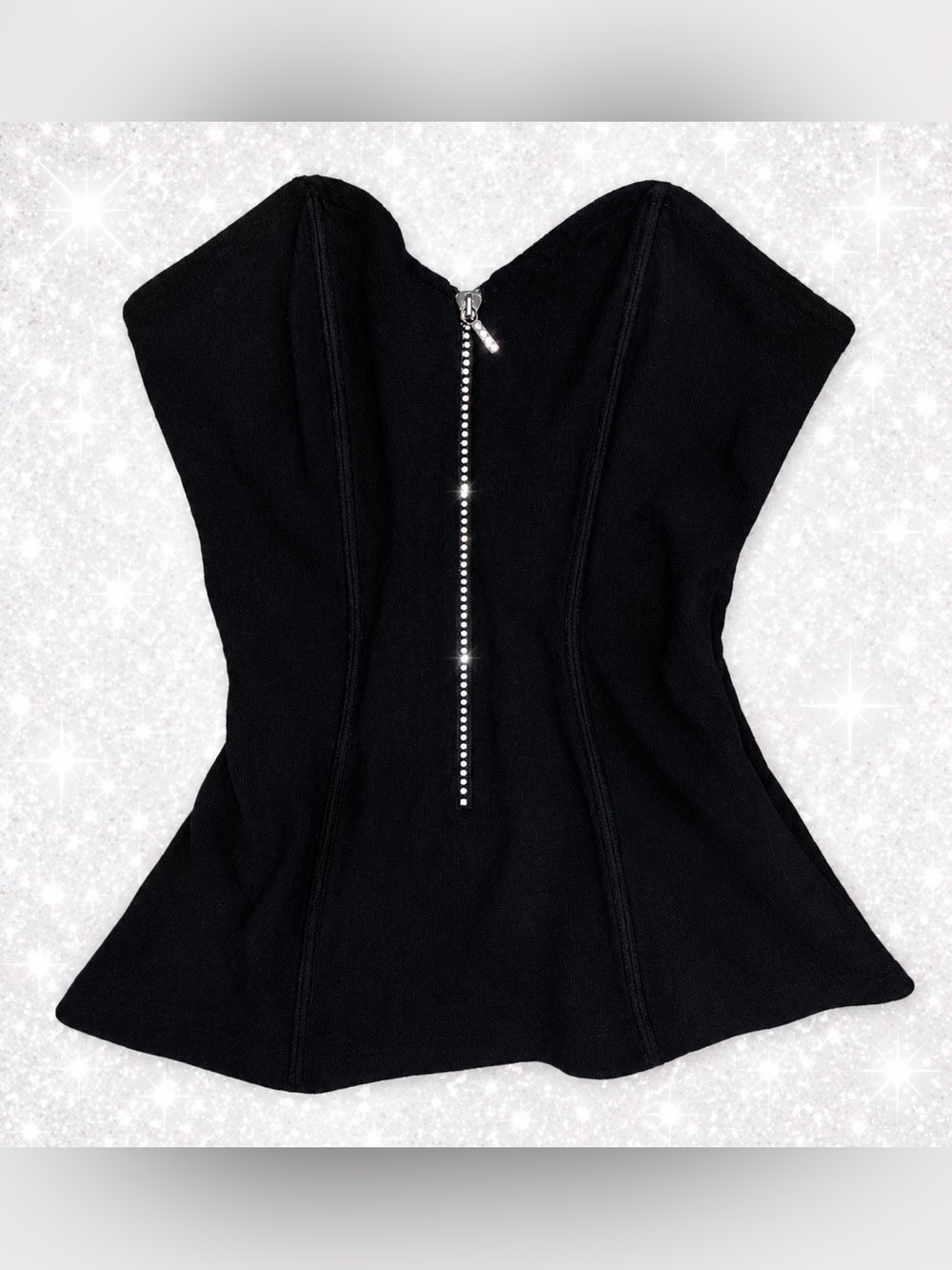 Black Strapless Corset Top with Front Zip